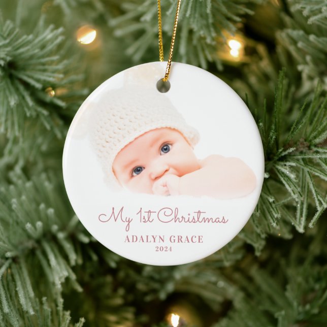 Elegant Script Baby's First Christmas Photo Cerami Ceramic Tree Decoration (Tree)