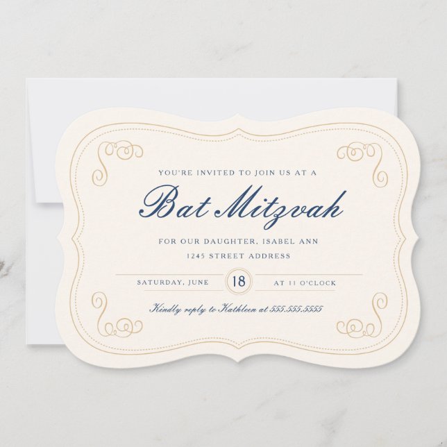 Elegant Script Bat Mitzvah Invitation (Front)