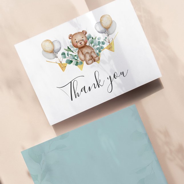 Elegant Script Bear Baby Shower Thank You Card (Creator Uploaded)