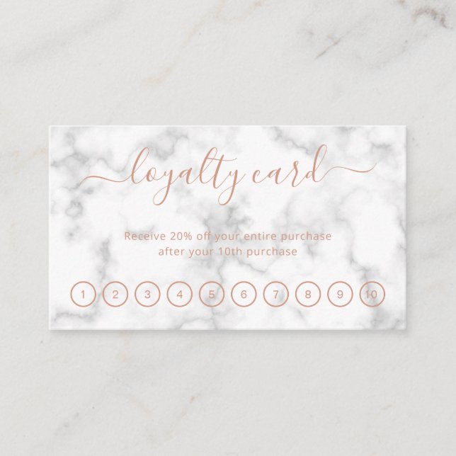 Elegant Script Beauty Salon Rose Gold Marble Loyalty Card (Front)