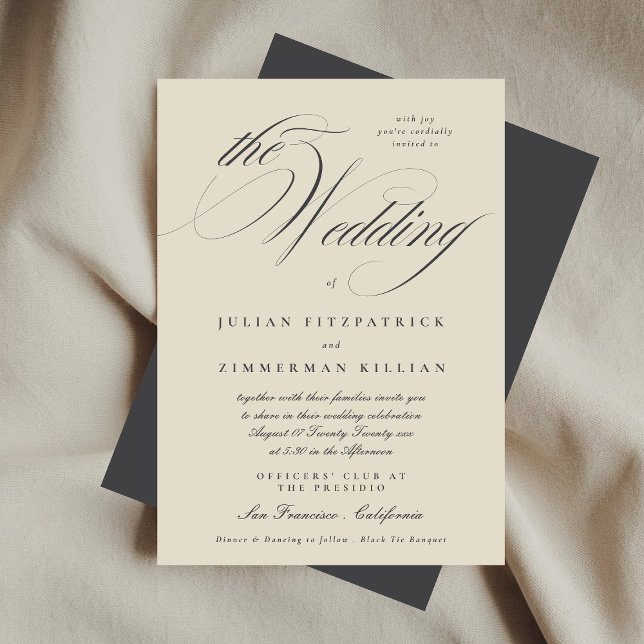 Elegant Script Beige Charcoal Formal The Wedding Invitation (Creator Uploaded)