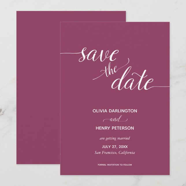 Elegant Script Berry Wedding Save the Date Cards (Front/Back)