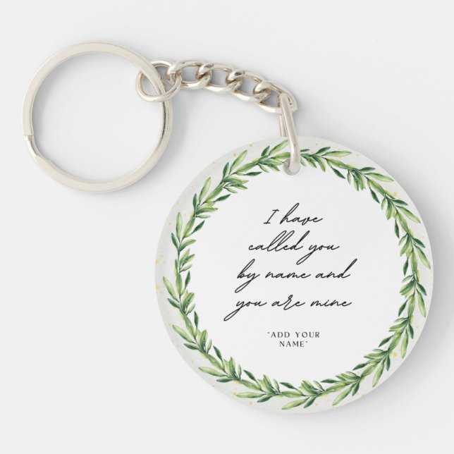 Elegant Script Bible Verse Botanical Wildflower Key Ring (Front)