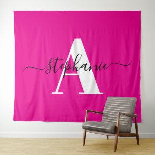 Elegant Script Big Monogram A Hot Pink Tapestry