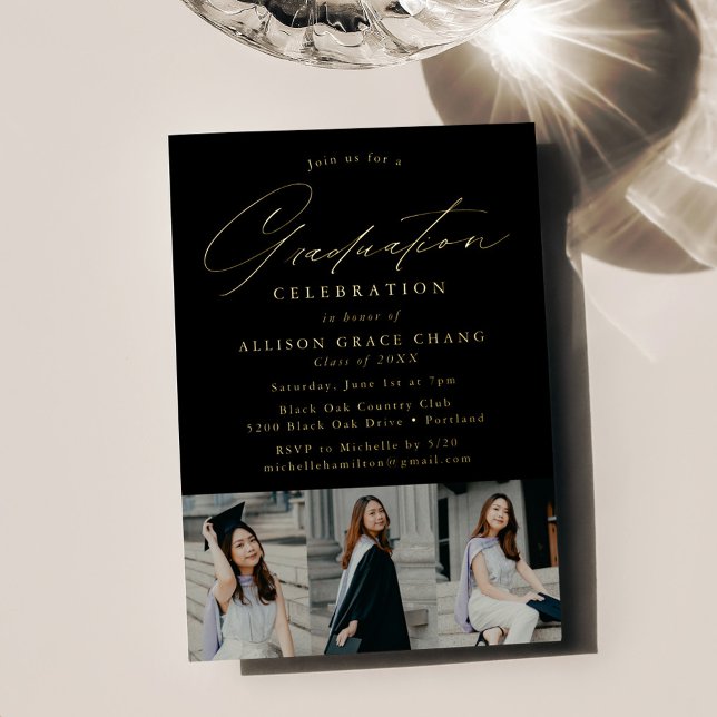 Elegant Script Black 3 Photo Graduation Party (Creator Uploaded)