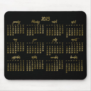 Elegant Script Black And Faux Gold Calendar 2023 Mouse Pad