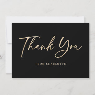 Elegant Script Black and Gold Modern Thank You Card