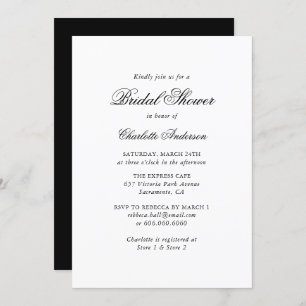 Elegant Script Black and White Bridal Shower Invitation