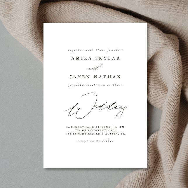 Elegant Script Black and White Budget Wedding  Invitation (Creator Uploaded)