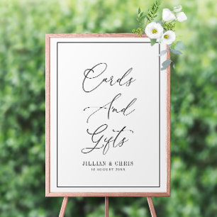 elegant script black and white Cards & Gifts sign