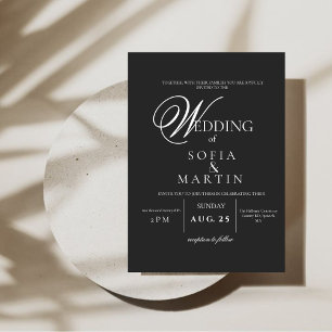 Elegant Script Black and White Classic Wedding  Invitation