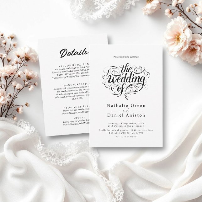 Elegant Script Black and White Classic Wedding Invitation (Creator Uploaded)