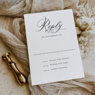 Elegant Script Black and White Classic Wedding RSVP Card