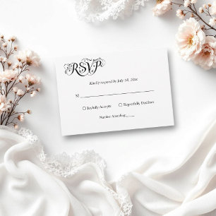Elegant Script Black and White Classy Wedding RSVP Card
