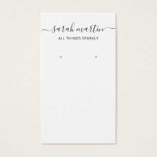 Elegant Script Black and White Earring Holder Card