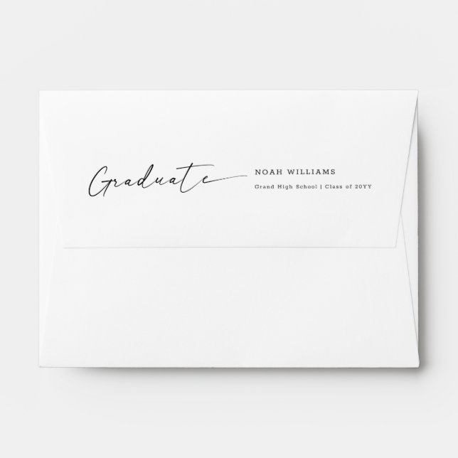 Elegant Script Black and White Graduation Envelope (Back (Top Flap))