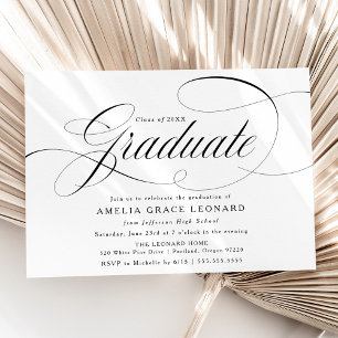 Elegant Script Black and White Graduation Party Invitation