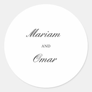 Elegant Script Black and White Minimalist Wedding Classic Round Sticker