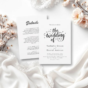 Elegant Script Black and White Modern Wedding Invitation