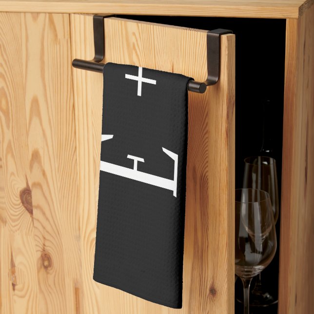 Elegant Script Black and White Monogram Personalis Tea Towel (Thirds Fold)