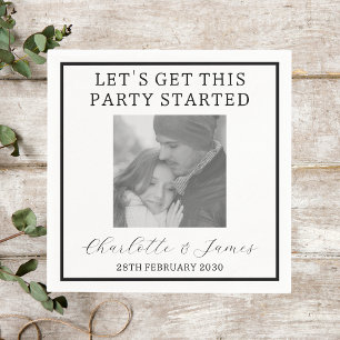 Elegant Script Black And White Photo Wedding Party Napkin