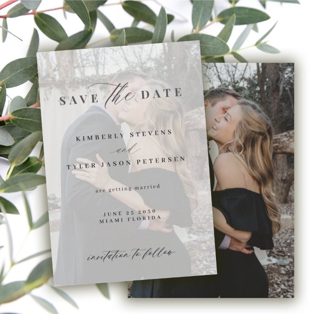 Elegant script black and white photo wedding save the date (Creator Uploaded)