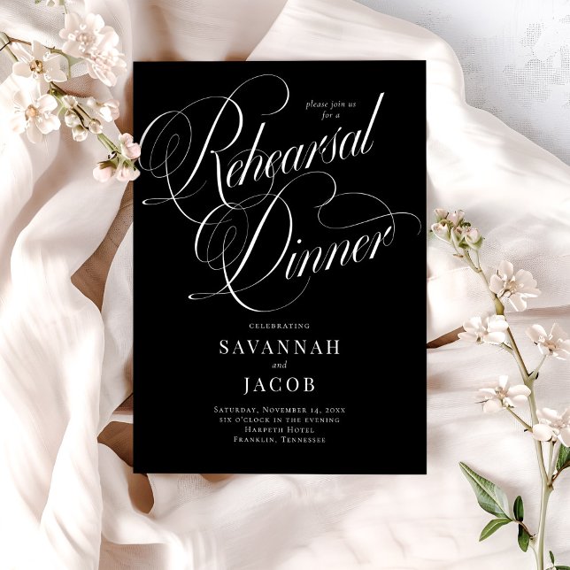Elegant Script Black and White Rehearsal Dinner Invitation (Creator Uploaded)