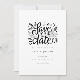 Elegant Script Black and White Save the Date