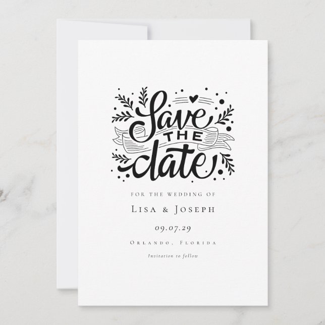 Elegant Script Black and White Save the Date (Front)