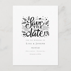 Elegant Script Black and White Save the Date Announcement Postcard
