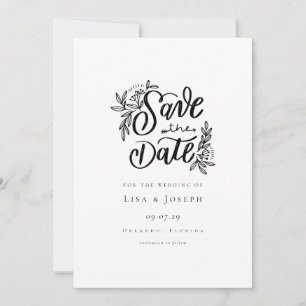 Elegant Script Black and White Save the Date Invitation