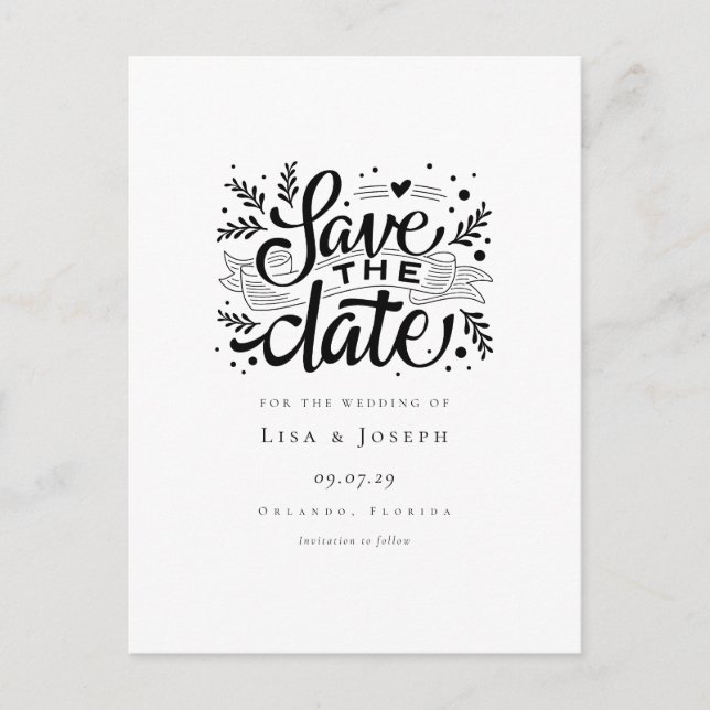 Elegant Script Black and White Save the Date Postcard (Front)