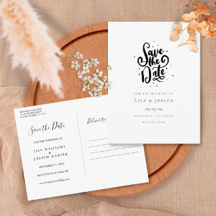 Elegant Script Black and White Save the Date Postcard