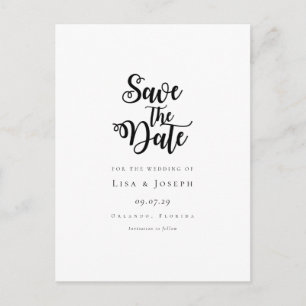 Elegant Script Black and White Save the Date Postcard