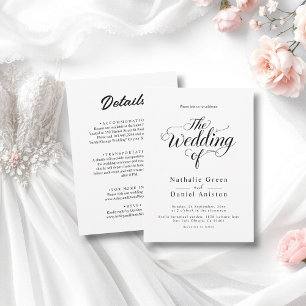 Elegant Script Black and White Simple Wedding Invitation