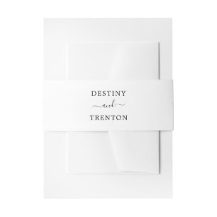 Elegant Script Black and White Simple Wedding Invitation Belly Band
