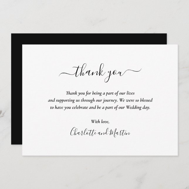 Elegant Script Black and White Thank You Card (Front/Back)