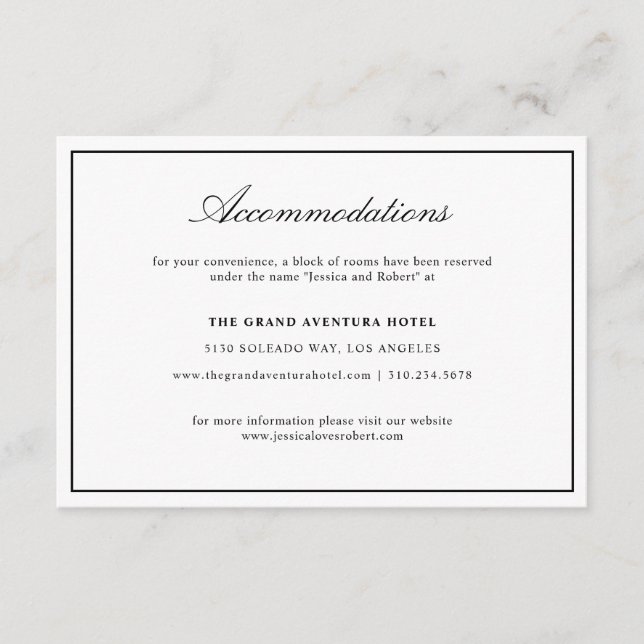 Elegant Script Black and White Thick Border Enclosure Card (Front)