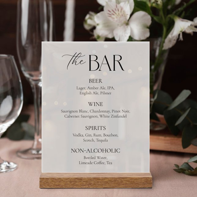 Elegant Script Black and White Wedding Bar  Acrylic Sign (Creator Uploaded)