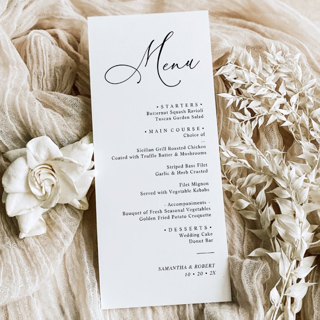 Elegant Script Black and White Wedding Dinner Menu (Creator Uploaded)