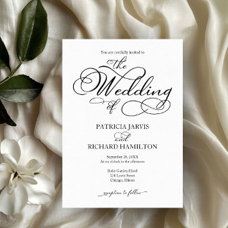 Elegant Script Black And White Wedding Invitation