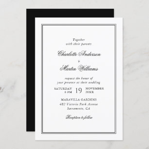 Elegant Script Black and White Wedding Invitation