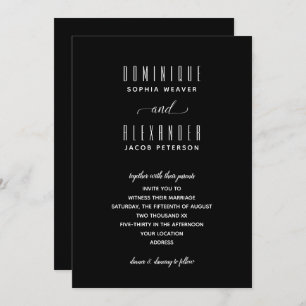 Elegant Script Black and White Wedding Invitations