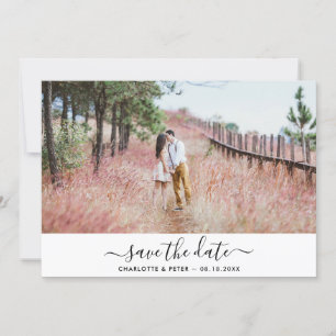 Elegant Script Black and White Wedding Photo Save The Date