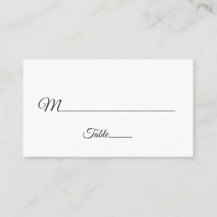 Elegant Script Black and White Wedding Place Card
