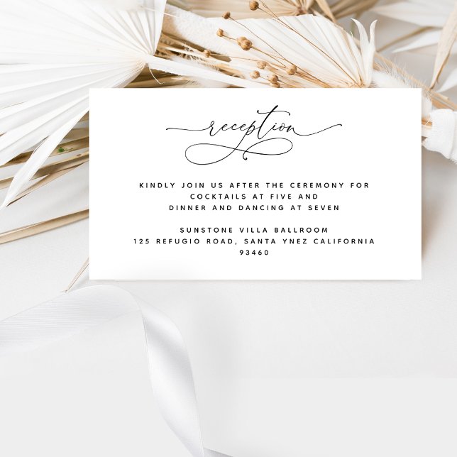 Elegant Script Black and White Wedding Reception   Enclosure Card (Creator Uploaded)