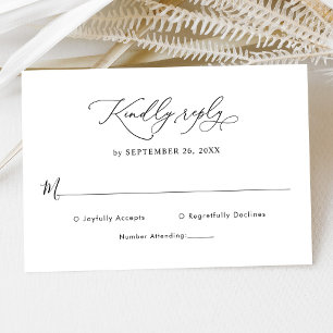 Elegant Script Black and White Wedding Rsvp Card