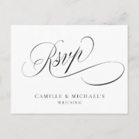 Elegant Script Black and White Wedding RSVP