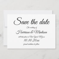 Elegant script black and white Wedding Save The Da