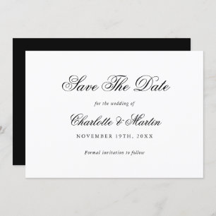 Elegant Script Black and White Wedding Save The Date